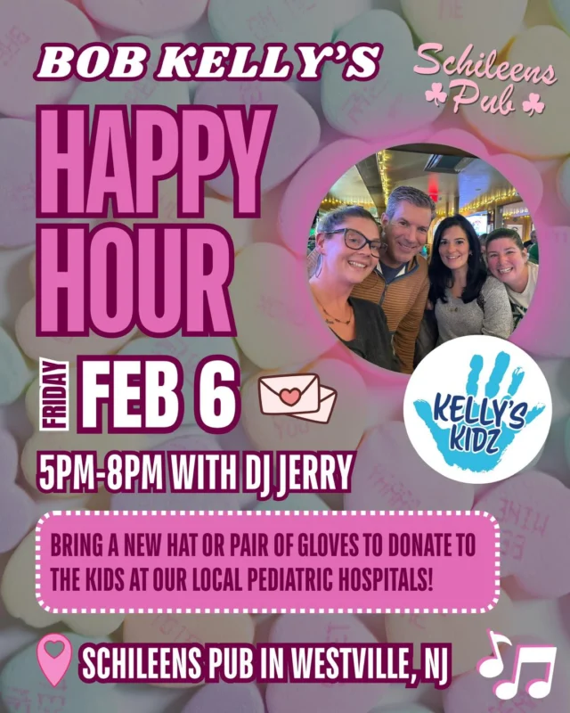 💗TONIGHT💗

Join me at Schileens Pub for an After Work Happy Hour! Bring your crew & come for a night out in Westville, NJ! We’re kicking this party off at 5PM! DJ Jerry will be on the turn tables🎶

🧤Please consider bringing a pair of gloves or a new hat to benefit the children at the local pediatric hospitals!