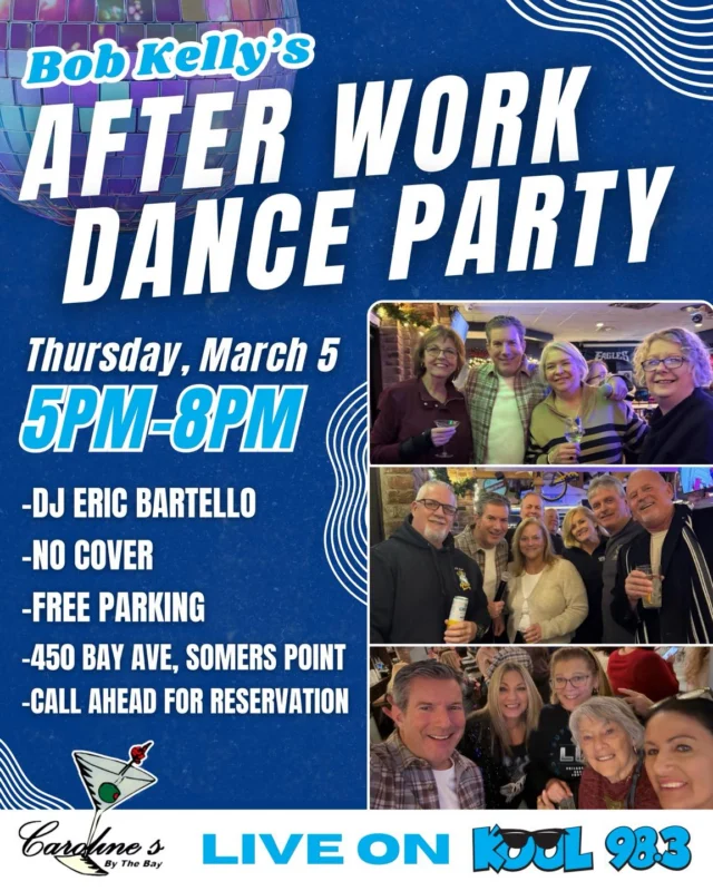 Power is up and good to go!💡

Join me next Thursday, March 5th for an After Work Dance Party at Carolines By The Bay in Somers Point!

We’ve got music, drinks, food, and dancing! Join me at 5PM in person or tune in on Kool 98.3!