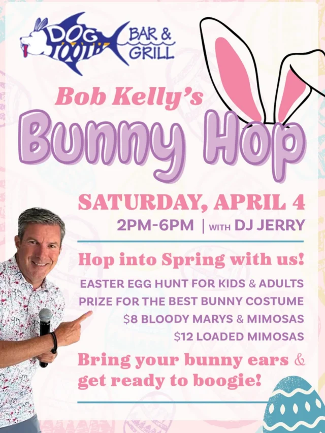 Spring is around the corner!!🐰 

Join me at @dogtoothbarandgrill for a Bunny Hop on Saturday, April 4th!🥚

🕑 From 2-6PM
🎶 DJ Jerry on the turn tables
🧺 Easter egg hunt for the kids & adults
🏆 Prize for the BEST bunny costume!
🍹 $8 Bloody Marys & Mimosas
🍊 $12 Loaded Mimosas