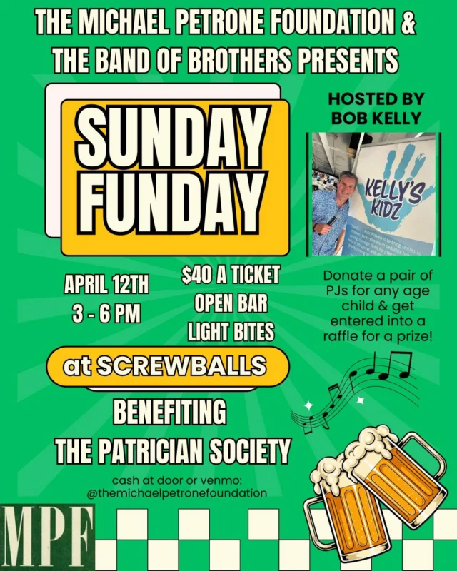 This weekend… Join me for SUNDAY FUNDAY at Screwballs!🎉

On Sunday, April 12th, we’ll be singing & dancing from 3-6pm! Bring the family and come out to help raise money for a great cause! 

🎟️ $40 a ticket - includes open bar & light bites
🚂 Donate a pair of PJs for any age. Child and get entered into the raffle!
