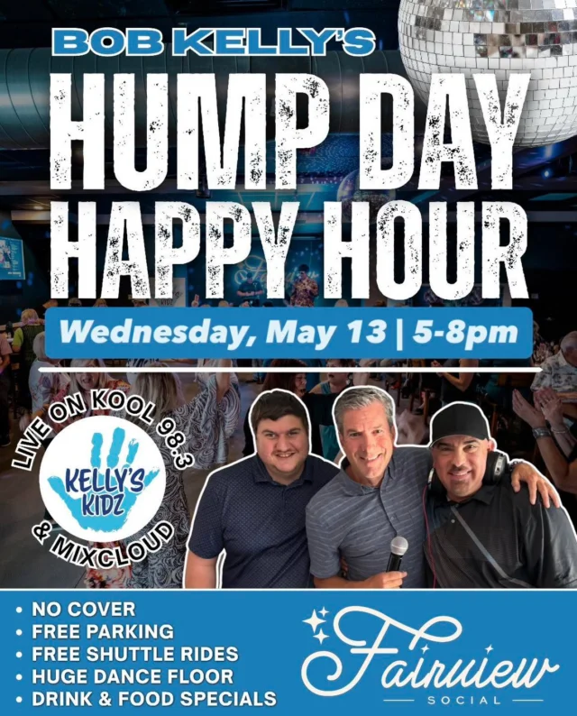 EVERY WEDNESDAY - ALL YEAR LONG🐪🪩

Join me for a Hump Day Happy Hour this Wednesday, May 13 from 5-8pm at the Fairview Social!📍Bring your crew for a night out!

🚌 Seaport Shuttle will pick you up, bring you over, and even drop you back off at home later! 609-602-4098
🎤 Listen LIVE on Kool 98.3 
📹 Watch LIVE on Mixcloud

🧸Please consider bringing a new toy or pair of pajamas to benefit the kids at Shore Medical Center!