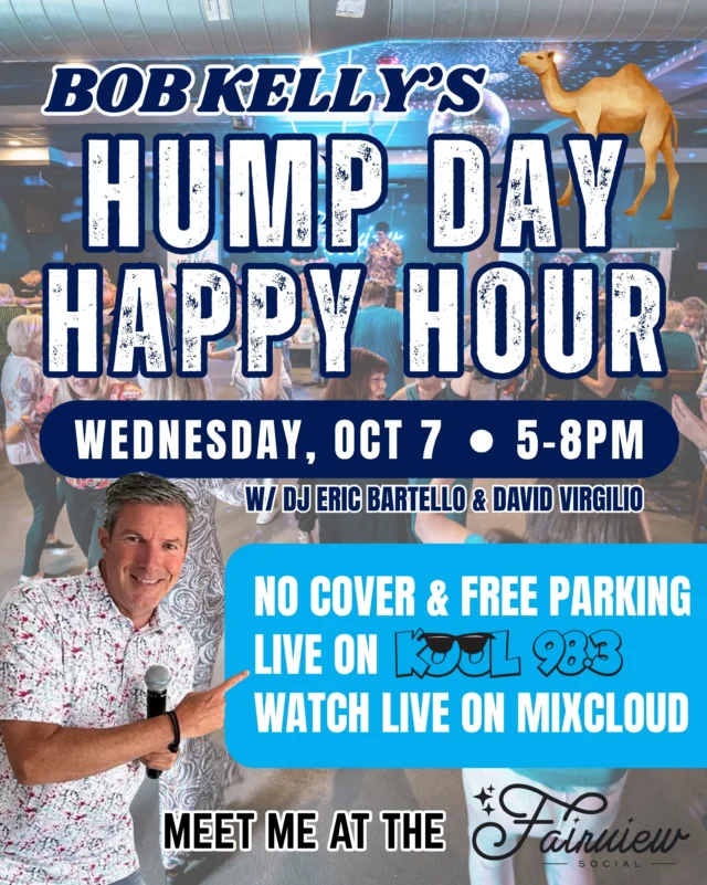 You know what we do every Wednesday night!🪩

Join me at the Fairview Social in Wildwood every Wednesday, ALL YEAR LONG‼️We continue our hump day happy hour throughout the whole year. Stay tuned for themed nights, specials giveaways, and more!

➡️ Free Parking across the street
➡️ Free Seaport Shuttle call 609-602-4098
➡️ No Cover
➡️ We go LIVE on Kool 98.3 & Mixcloud

🧸 Kelly’s Kidz is always collecting pajamas and toys to donate to the children at the local pediatric hospitals!